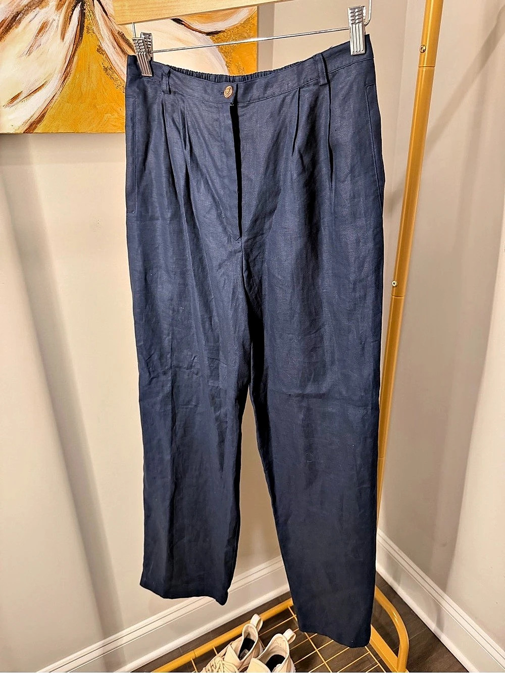 David Dart FAE-306 Linen Ankle Pants in Blue Size Small